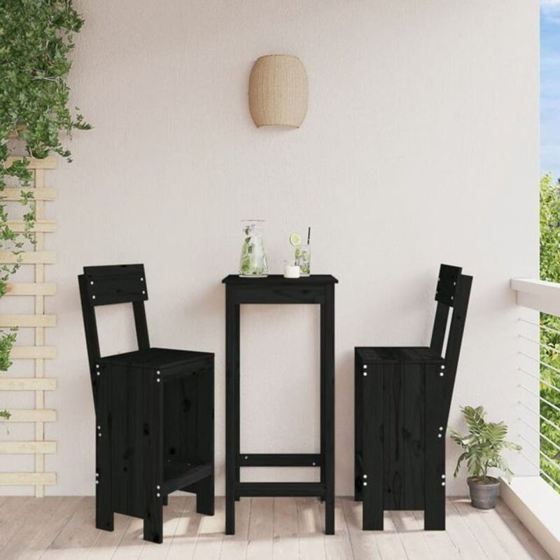2er Set Barhocker vidaxl aus Massivholz Kiefer in Schwarz, B/T/H: 40 x 48,5 x 115,5 cm - Bild 1