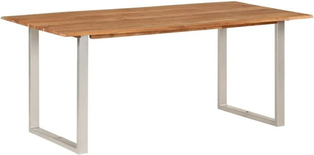 vidaXL Esstisch aus massivem Akazienholz und pulverbeschichtetem Stahl in Braun, B/T/H: 180 x 90 x 76 cm - Bild 1