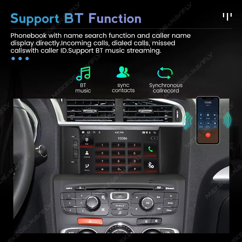 STRONGNAVI Android 15 Multimedia Video Player mit 7 Zoll Display und kabellosem CarPlay für Citroen C4 C4L DS4 2011-2016 in Schwarz - Bild 3