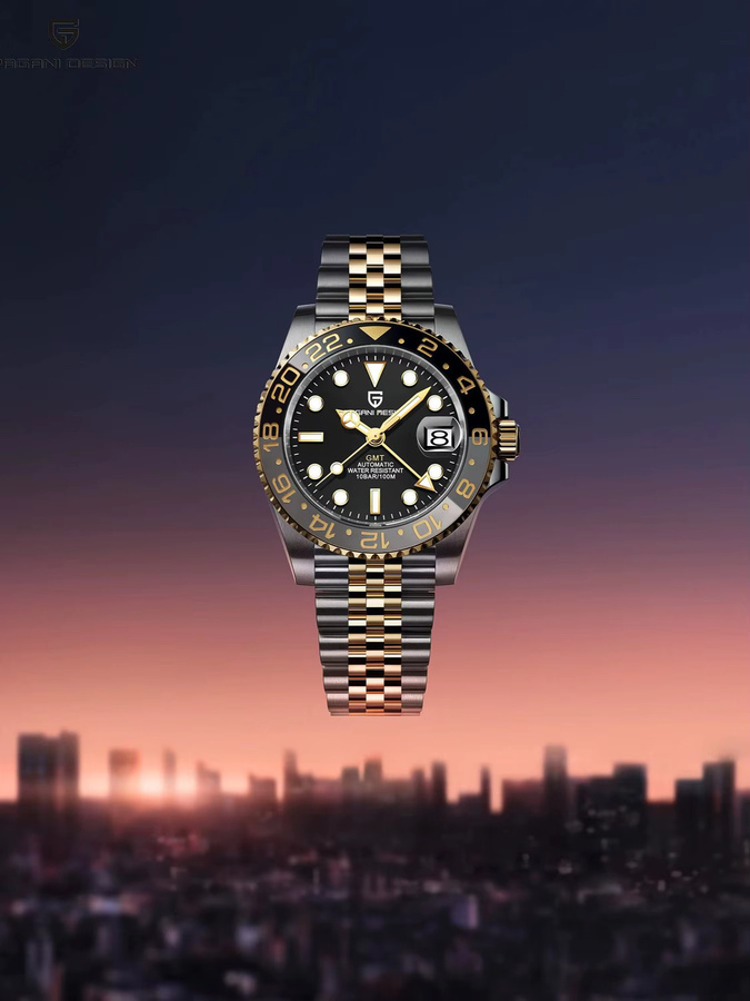 PAGANI DESIGN Armbanduhr, Automatik, Edelstahl, Gold, Saphirglas, GMT-Funktion, Herren - Bild 7