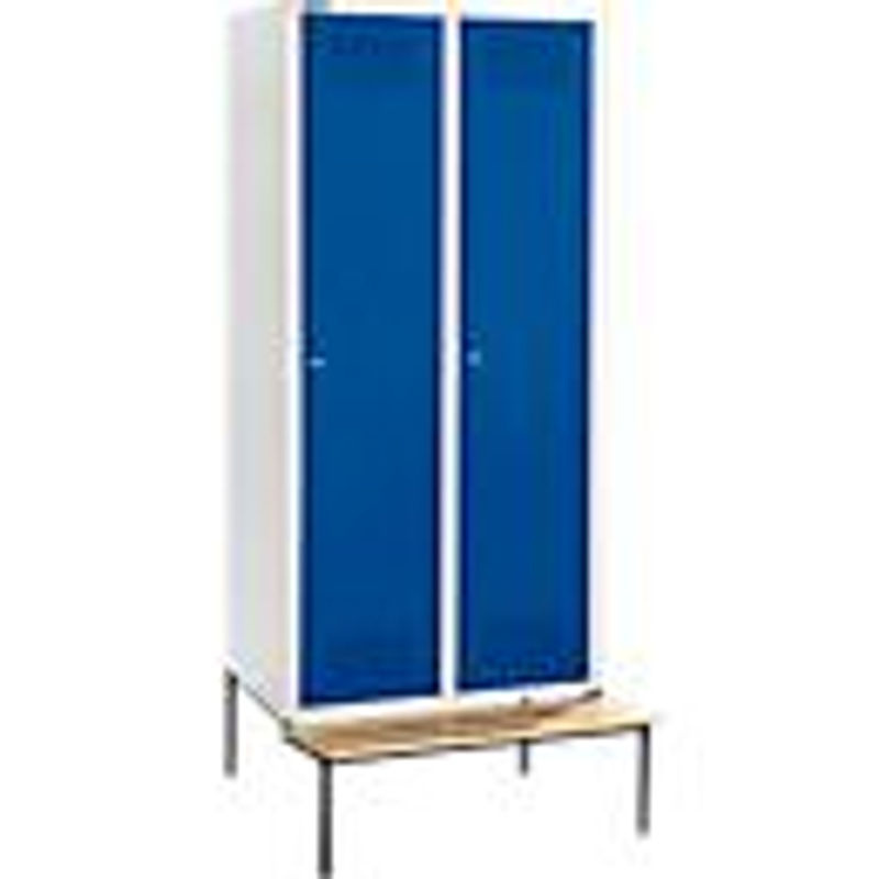 Schäfer Shop Genius Kleiderspind mit Sitzbank, 2 Abteile, Zylinderschloss, lichtgrau/enzianblau, B/T/H: 400 mm Abteilbreite - Bild 2