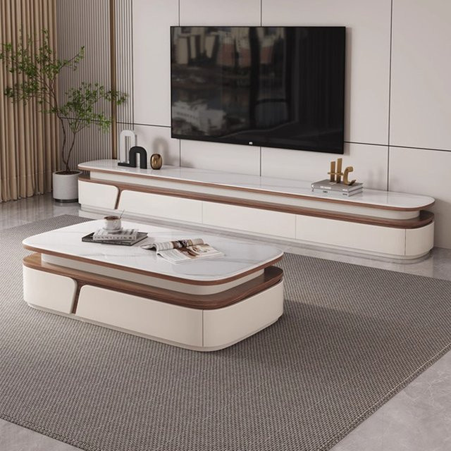 ZHIO Designer-Couchtisch aus Glas in Weiß mit grauer Schublade und Aufbewahrung für dein Wohnzimmer - Bild 1