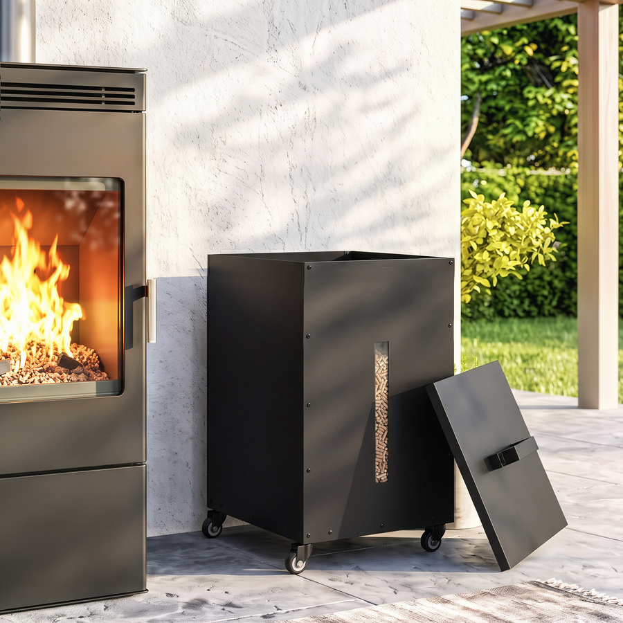 Outsunny Metall Pelletbehälter mit Rollen und Sieb in Schwarz, 30 kg Pelletbox mit 4 transparenten Füllstandsanzeigen, B/T/H: 36,5 x 36,5 x 61,5 cm - Bild 2