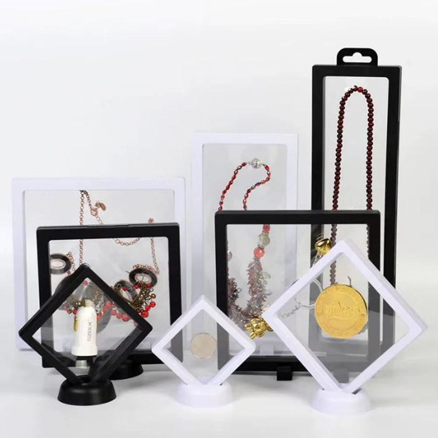LEENKEA Schmuck Aufbewahrungsbox mit 3D Schwebe-Rahmen für Edelsteine, Ringe und Münzen, 10er Set, Schwarz oder Weiß - Bild 3