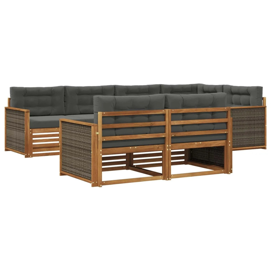 vidaXL Outdoor-Sofagarnitur aus Akazienholz in L-Form mit Kissen, Anthrazit und Natur - Bild 2