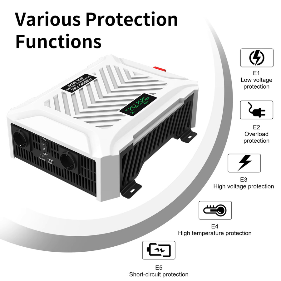 DATOUBOSS Sinus-Wechselrichter 24 V DC auf 230 V AC 3500 W mit Display in Weiß - Bild 2