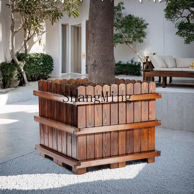 CL Holz Blumenkasten für den Garten, quadratischer Pflanzkasten aus Holz in Braun - Bild 1