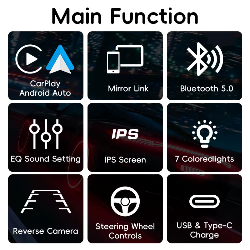 Hippcron 1DIN Autoradio mit 6,86 Zoll IPS-Touchscreen, Carplay, Android Auto, Bluetooth 5.0, USB/Typ-C und Mirror Link in Schwarz - Bild 4