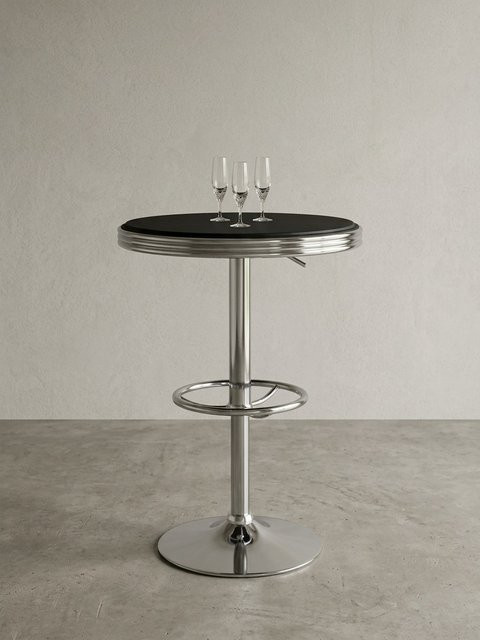 KADIMA DESIGN Bartisch im Retro-Stil aus Kunstleder und Aluminium, Schwarz/Silber, Durchmesser: 60 cm, Höhe: 92 cm, höhenverstellbar - Bild 1