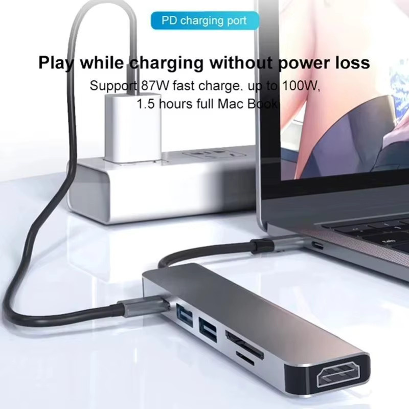 DIXSG USB-C Hub mit HDMI 4K, SD/TF-Kartenslot und PD 87W Schnellladung, USB 3.0 Dockingstation für MacBook und Computer - Bild 3