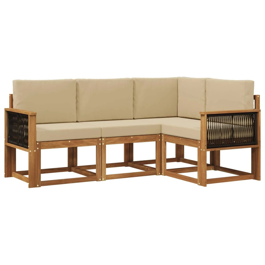vidaXL Outdoor-Sofagarnitur L-Form aus Massivholz-Akazie mit Kissen in Natur und Beige - Bild 2
