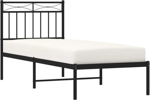 vidaXL Bettgestell aus Metall mit Kopfteil in Schwarz, B/T/H: 80 x 200 cm - Bild 1