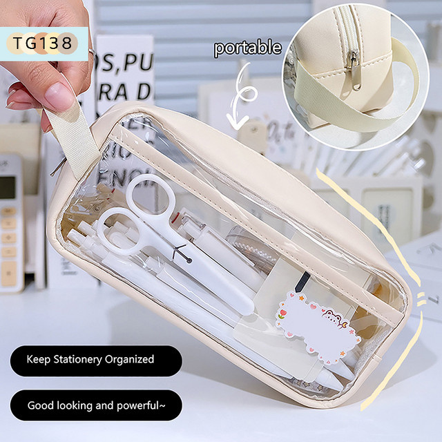 Transparente Stifttasche aus Kunststoff mit großem Fassungsvermögen, wasserdichte Schreibwarenhalter-Etui in Weiß - Bild 1