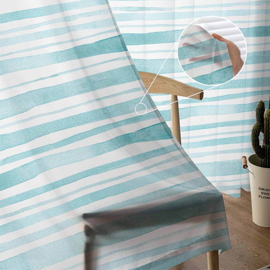 Super Six Aquarell Tüll-Fenstervorhänge aus Chiffon, Gestreift in Blau, Grün und Türkis, B: 135 cm, H: 114 cm - Bild 2