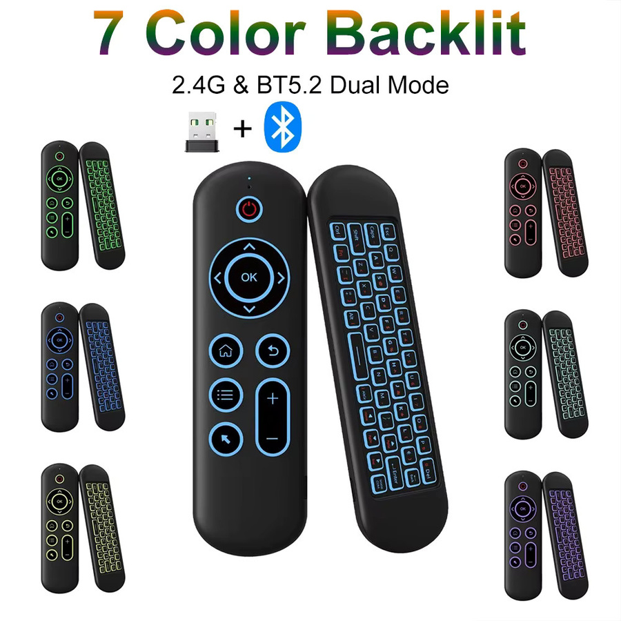 KEBIDUMEI Air Mouse Fernbedienung mit Sprachsteuerung, Gyroskop und 7-farbiger Hintergrundbeleuchtung, Mini-Tastatur, Dual-Modus 2,4 G und Bluetooth 5.2, kabellos, Schwarz/Multicolor, für Android Smart TV - Bild 2
