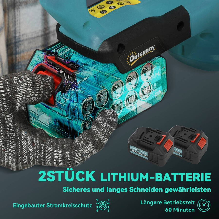 Outsunny Akku-Heckenschere mit bürstenlosem Motor und 2 Akkus, Blau, Schnittlänge: 51 cm - Bild 4