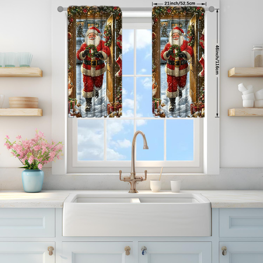 2er-Set Weihnachts Vorhänge Santa Claus Is Here mit Grafikprint, halbtransparent, Mehrfarbig, B: 52,5 cm, H: 116 cm - Bild 3