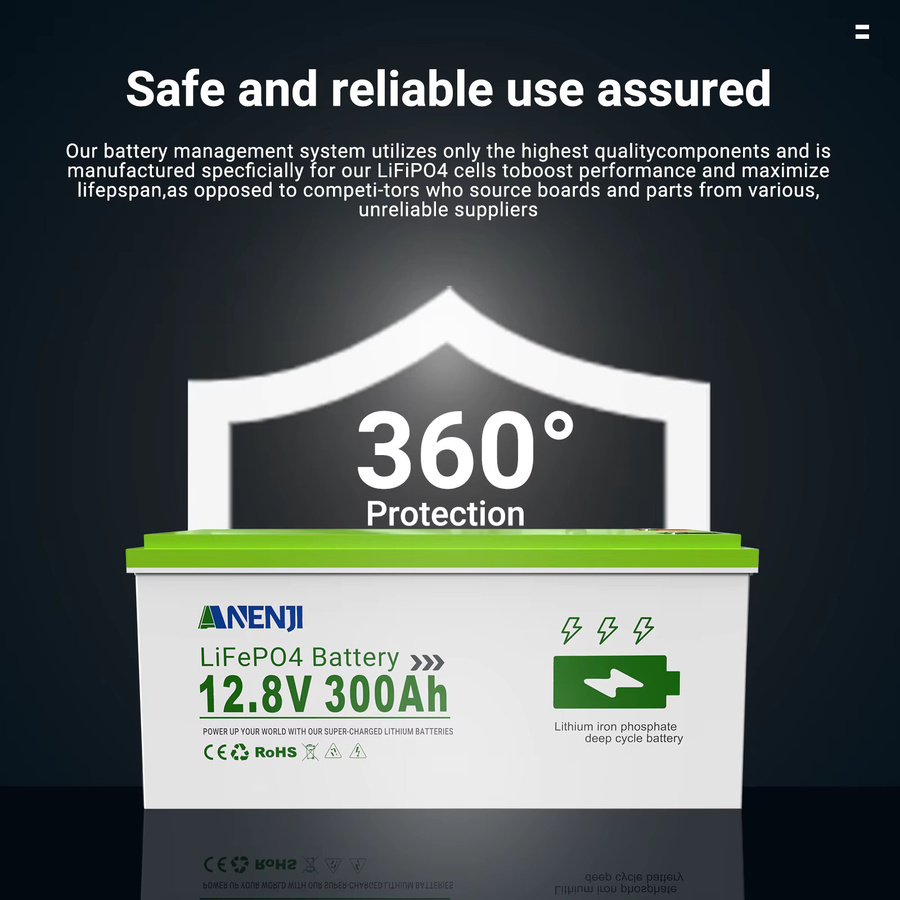 ANENJI LiFePO4 Lithium-Eisenphosphat Batterie mit integriertem BMS für Solarenergiespeicherung, 12,8V oder 25,6V, 100Ah oder 300Ah, 1,28kWh, Farbe: Weiß - Bild 2