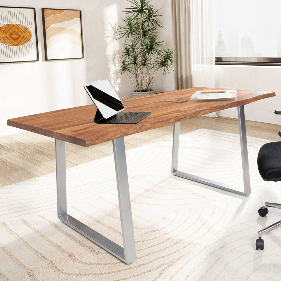Wohnling Schreibtisch aus Akazie Massivholz in Braun mit Eisengestell B/H/T: 160 x 76 x 80 cm - Bild 2
