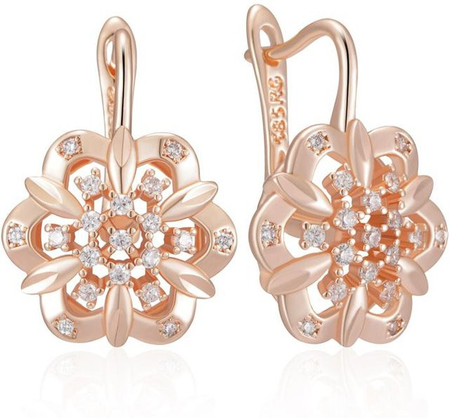Hängeohrringe Kristall Blume, Roségoldene Farbe, Zirkonia, Damen - Bild 1