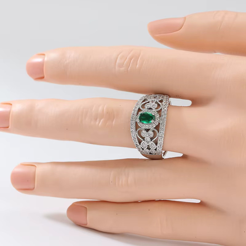 YoYo Ring, Silber, Grüner Zirkonia, Vintage, Damen - Bild 2
