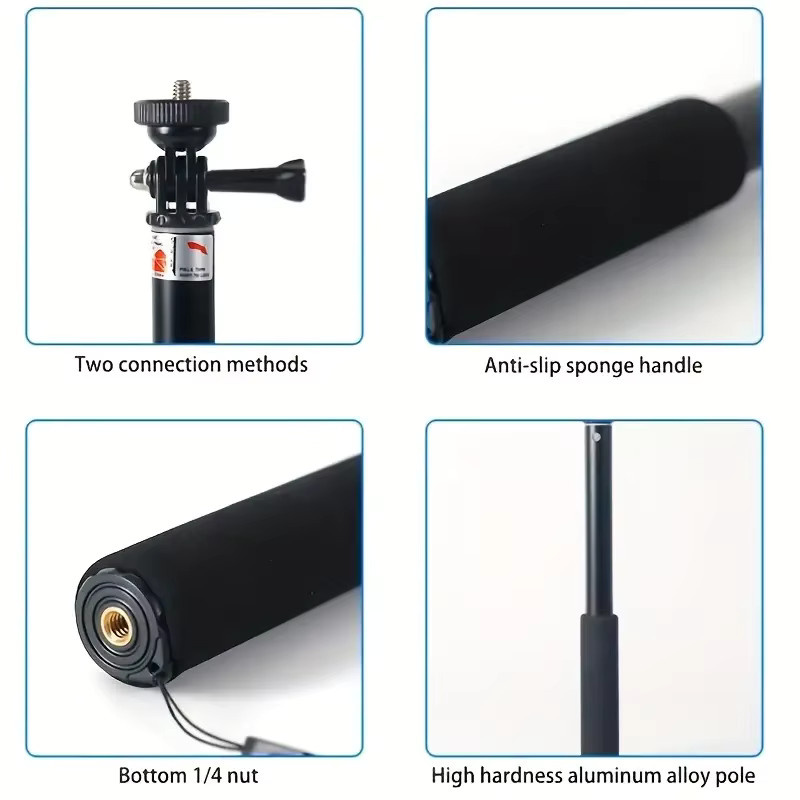 37-Zoll Verlängerungs-Selfie-Stick als tragbares unsichtbares Hand-Einbeinstativ für GoPro, Insta360 X5, X4 und DJI Osmo Pocket, Farbe: Schwarz - Bild 5