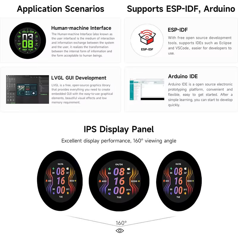 Waveshare ESP32-S3 Rundes LCD-Entwicklungsboard mit 2,8 Zoll IPS Touchscreen in Schwarz - Bild 5