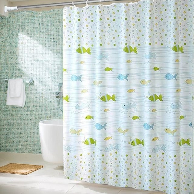 Potdemiel Duschvorhang für Kinder mit Fisch-Motiv aus wasserdichtem PEVA-Material, Mehrfarbig, H: 180 cm x B: 90 cm - Bild 1
