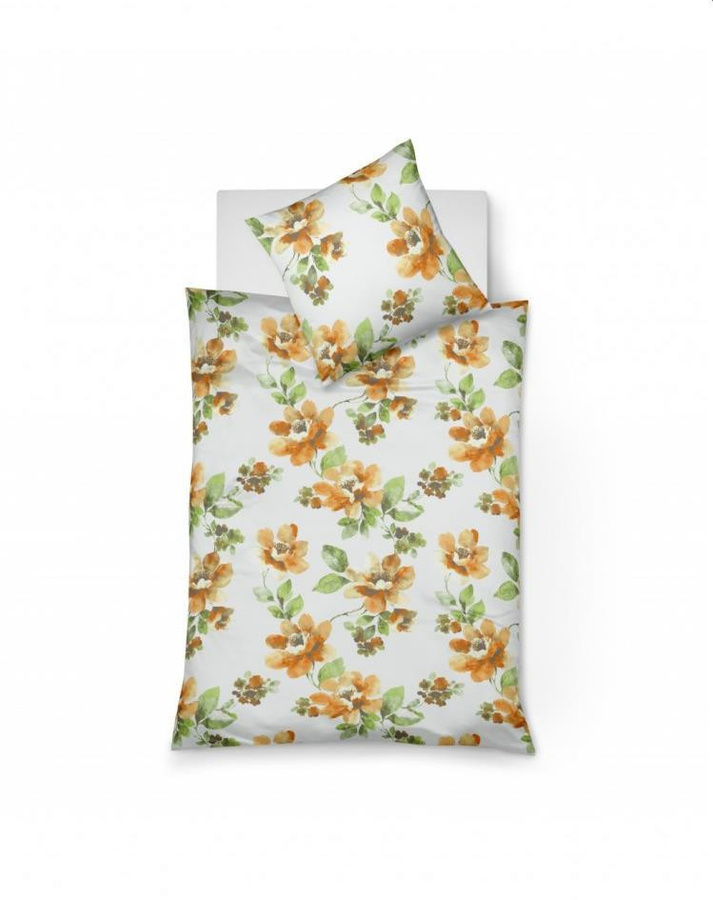 Fleuresse Mako-Satin Bettwäsche mit Blumenmuster in Gelb, Orange und Weiß, B/H: 155 x 220 cm mit Kissenbezug 80 x 80 cm - Bild 1