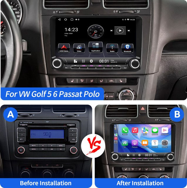 ESSGOO Android 15 Autoradio mit 9 Zoll Display, 64GB Speicher, kabelloses CarPlay, GPS, WiFi, Bluetooth und USB-C für VW Golf 5 6 Plus, Touran und Caddy in Schwarz - Bild 1