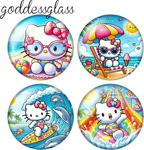MINISO Foto-Glascabochons, Katze surft, 12mm/18mm/20mm - Bild 1