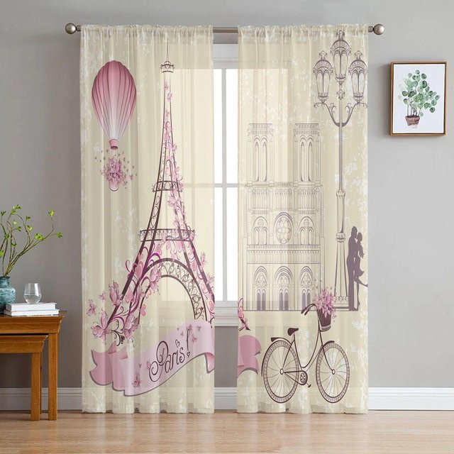Retro Tüllvorhang von A Family Of Home Textiles mit Paris-Motiv, transparent, mehrfarbig, Breite: 135 cm, Höhe: 137 cm - Bild 1