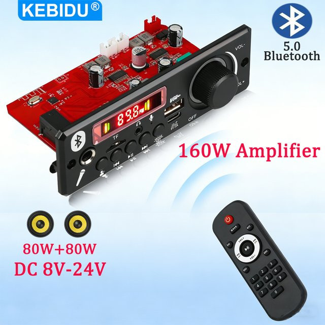Kebidu Bluetooth MP3 Decoder Board mit 160W Verstärker, USB, TF, FM Radio und Freisprecheinrichtung für Auto Audio, Rot - Bild 1