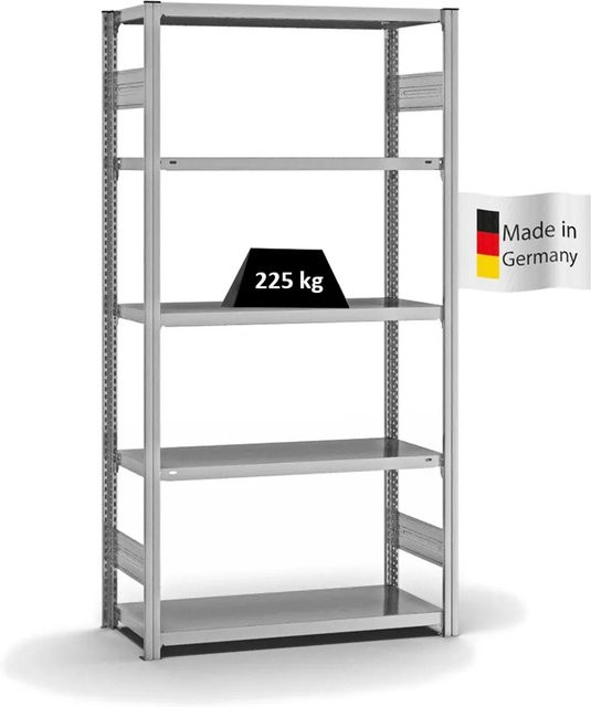 PROREGAL Fachbodenregal Stecksystem T-Profil Medium-Duty, verzinkt, H x B x T: 200 x 100 x 40 cm, 5 Ebenen, Fachlast 225 kg, beidseitig nutzbar - Bild 1