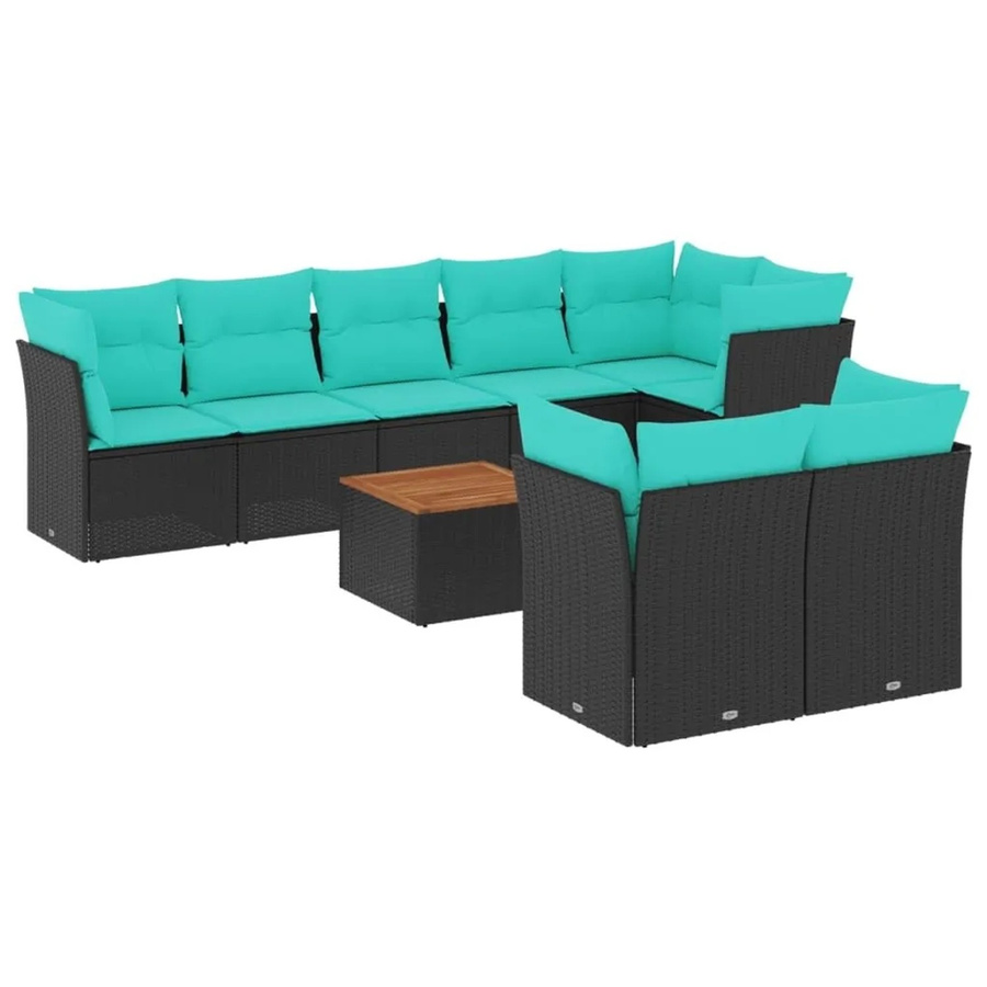 vidaXL 9-teilige Garten-Sofagarnitur aus Poly-Rattan und Akazienholz in Schwarz mit Kissen - Bild 2