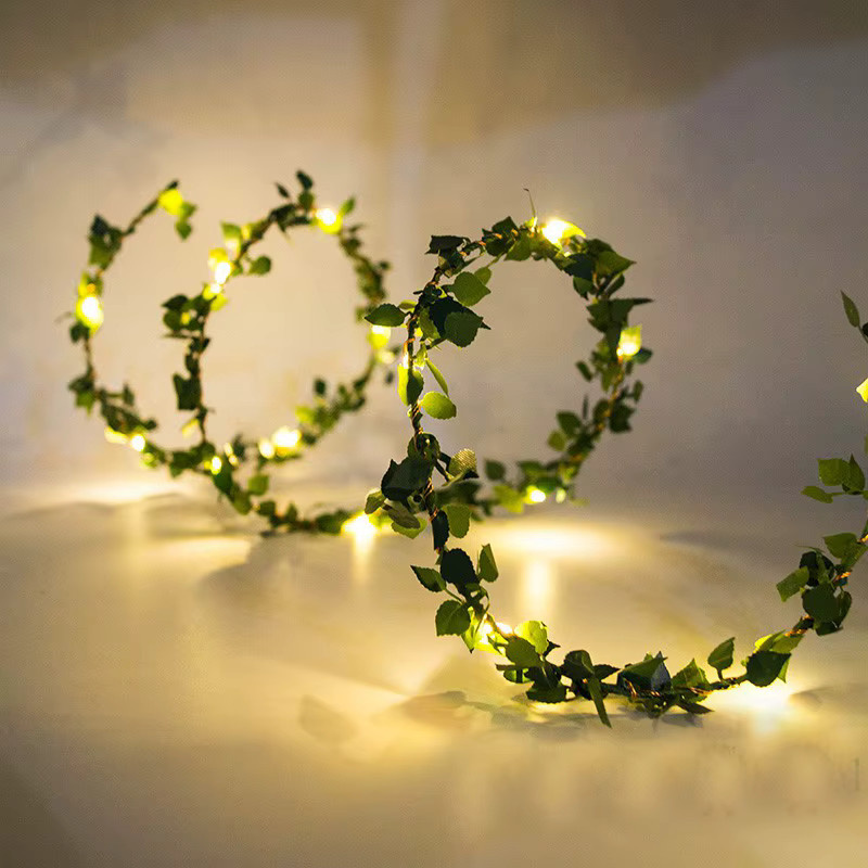 LED Kupferdraht Beleuchtungskette mit grünen Blättern, Batteriebetrieben, für Dekoration bei Hochzeit, Weihnachten oder Party - Bild 2