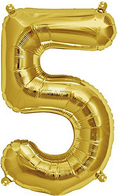 Rico Design Folienballon Zahl 5 in Gold, Höhe: 36 cm - Bild 1