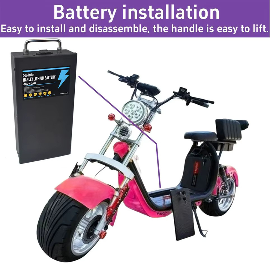 Ddadache Citycoco-Elektrobatterie und 67,2 V Ladegerät Set, wasserdichte Lithiumbatterie für Harley-Motorräder (250 W bis 1500 W), 60 V, 30 Ah - 40 Ah, Schwarz - Bild 5