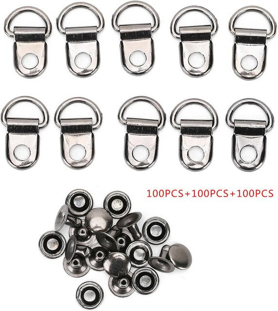 GoolRC 100er Set D-Ring Ösen Schnallen aus Messing für Leder und Taschen, Schwarz und Grau, 9 x 14 mm - Bild 1
