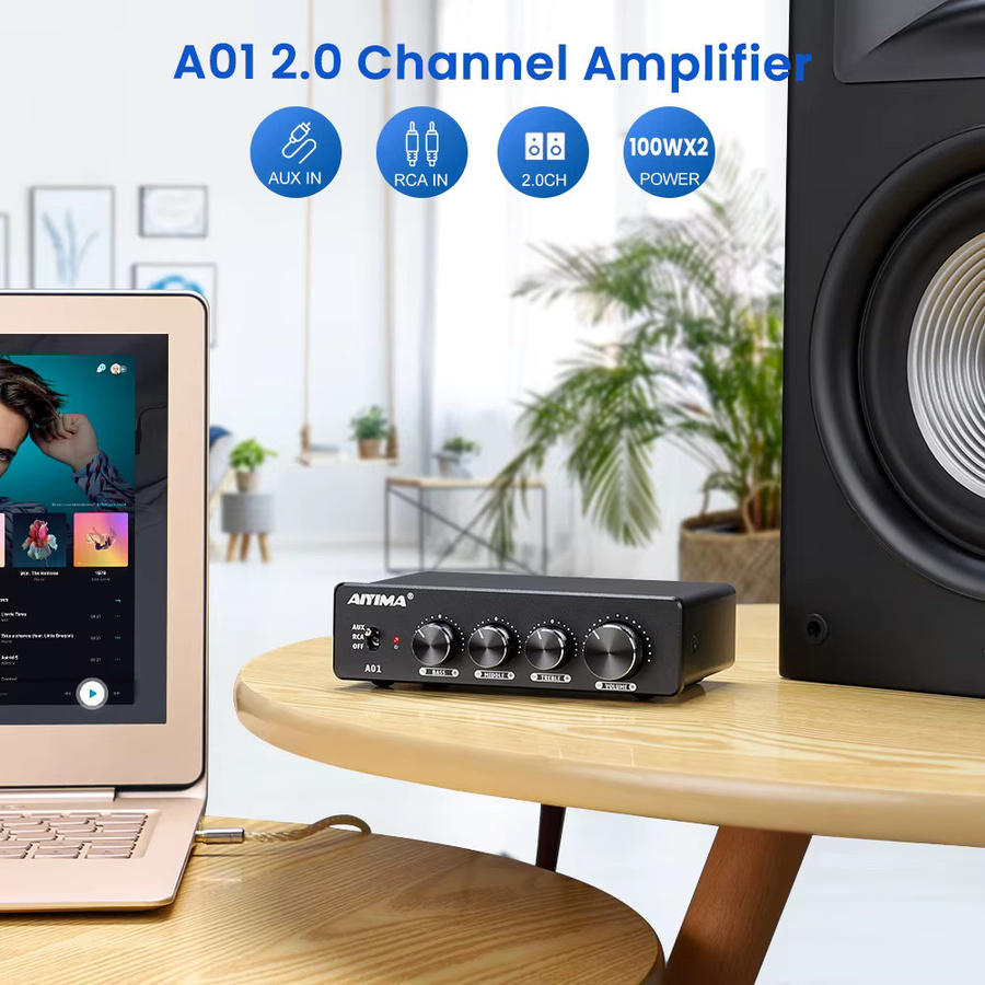 AIYIMA A01 PRO Bluetooth HIFI Stereo Audio Verstärker, 2,0 Klasse D Heimkino Amp, Schwarz - Bild 3