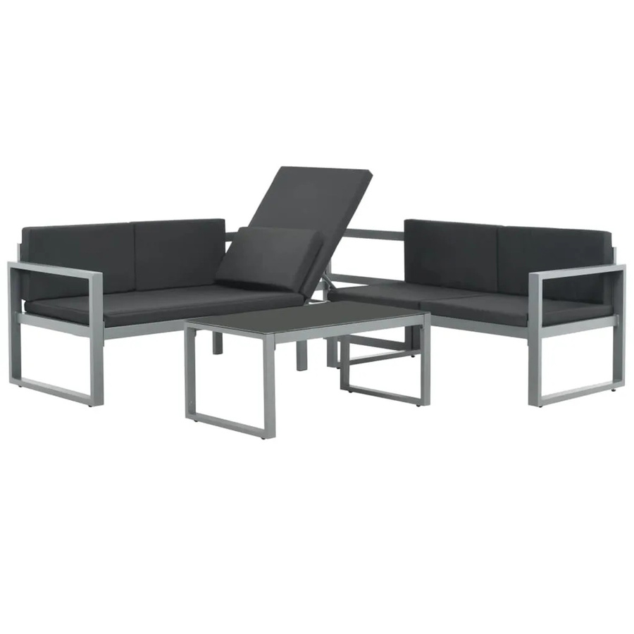 vidaXL Garten-Sofagarnitur 4-tlg aus pulverbeschichtetem Aluminium in Schwarz mit Kissen und Couchtisch - Bild 2