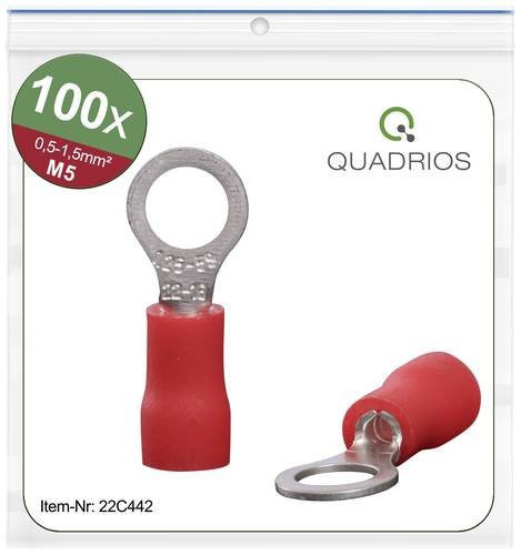Quadrios 22C442 Ringkabelschuh Teilisoliert Rot mit max. 1,5mm² Querschnitt und 5,3mm Loch-Ø - Bild 1