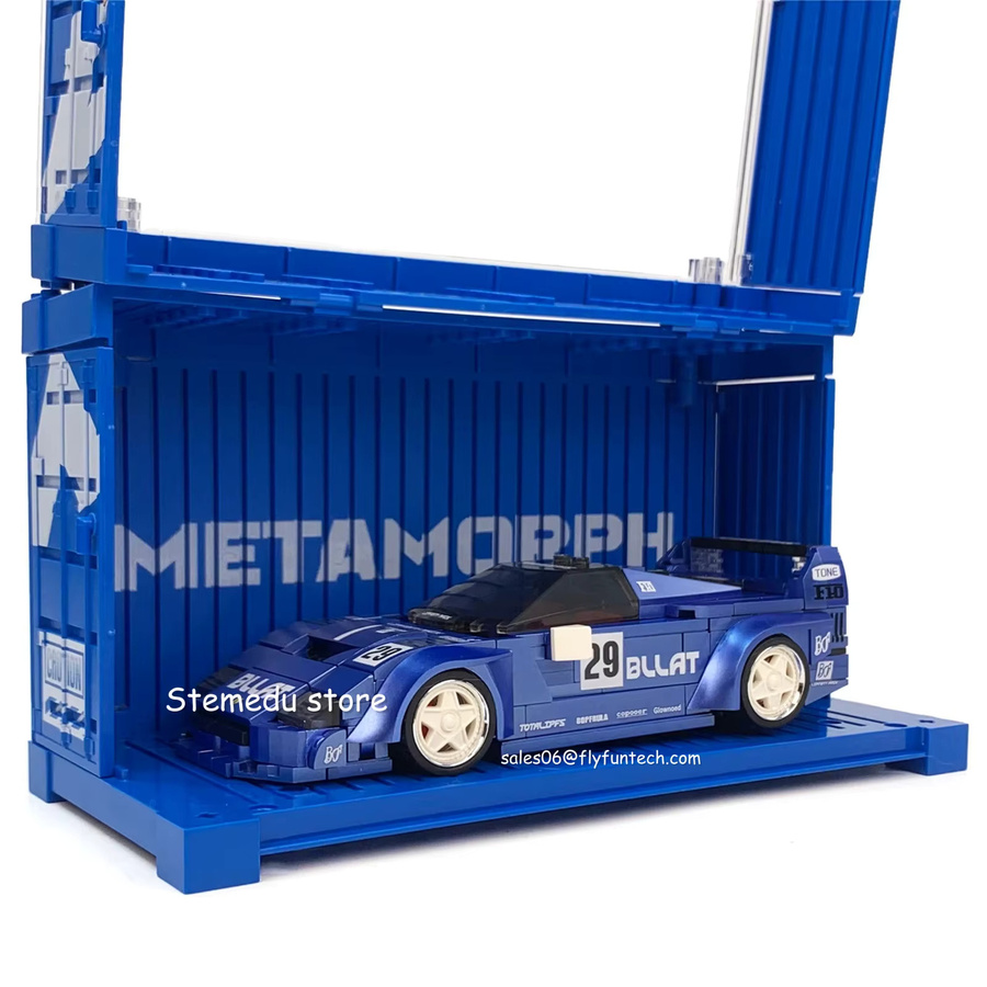 Power Built Bausteine Anhänger-LKW, blaues Sportwagen-Modell, Fahrzeuge - Bild 3