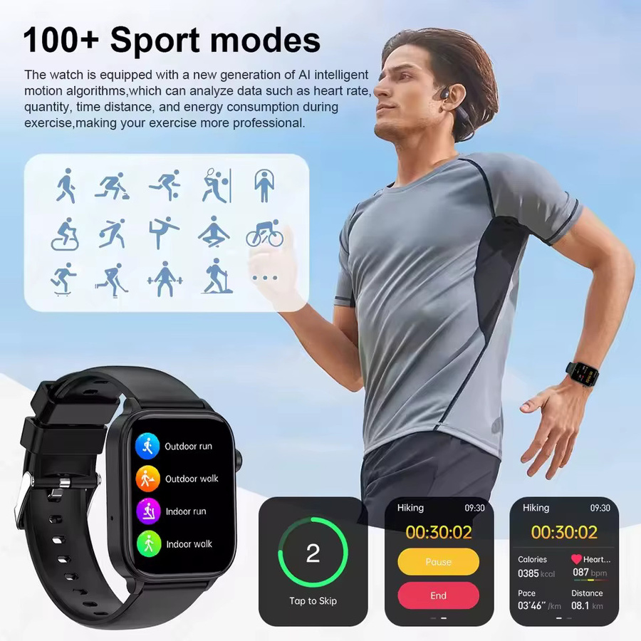 GUHUAVMI Smartwatch mit EKG, PPG und HRV zur Gesundheitsüberwachung, Bluetooth Anruf und Schlaf-Tracking, Schwarz, Unisex - Bild 6