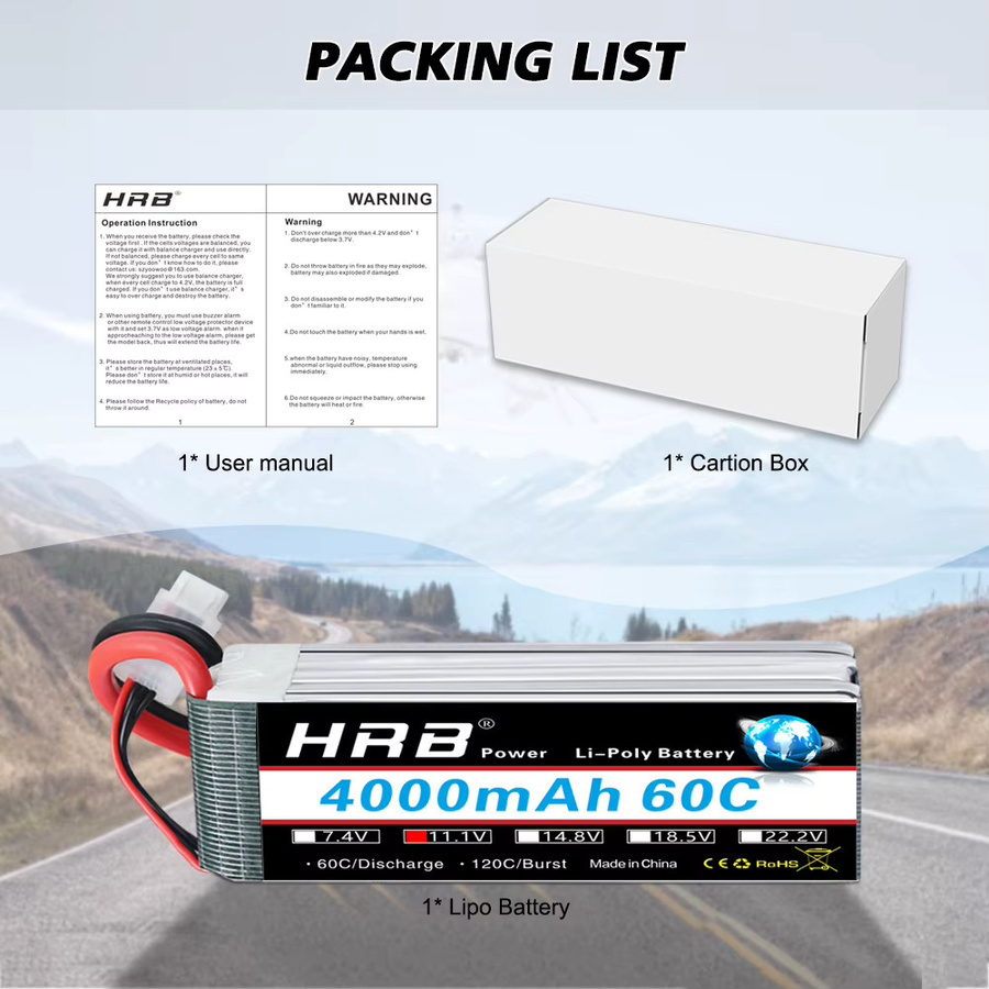 HRB 3S 4000mah Lipo Batterie, 11,1V, 60C, mit XT60 Stecker - Bild 4