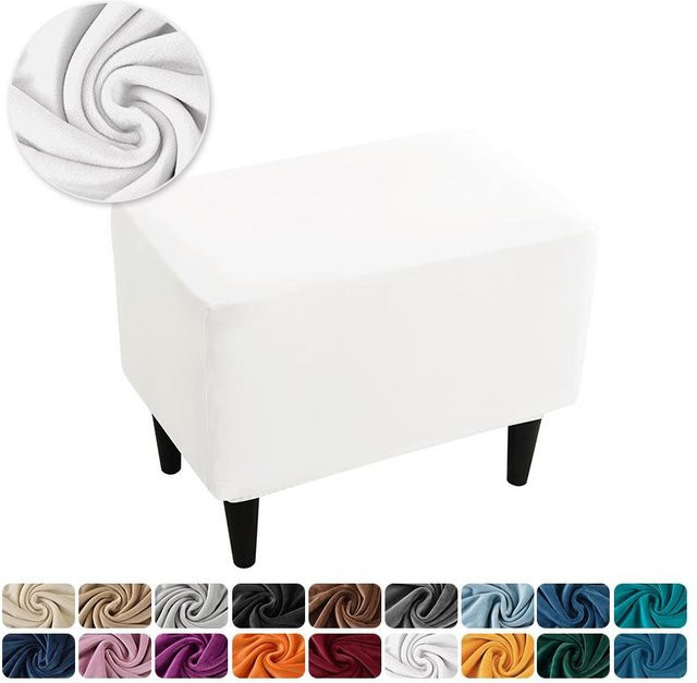 Yiran Furniture Elastischer Fußhockerbezug aus Samt in Milch-Weiß, B/T/H: 55 x 35 x 20 cm - Bild 1