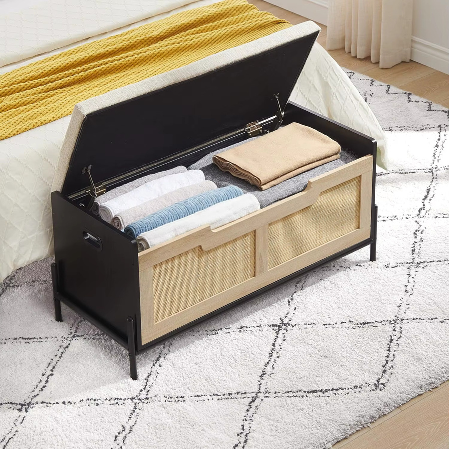 Garvee Multifunktionaler Schuhschrank und Aufbewahrungsbank in Schwarz mit abnehmbarem Stoffkissen, Breite: 99,9 cm - Bild 4