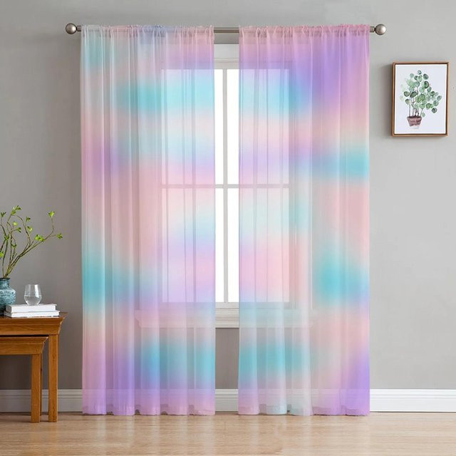 Yiran Furniture Transparenter Tüll-Vorhang mit Regenbogenfarbverlauf aus Organza, Breite: 135 cm, Höhe: 160 cm - Bild 1