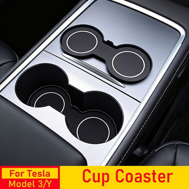 USVOTOV Wasserbecherhalter-Matte für Tesla Model Y Juniper und Model 3 Highland, Center Console Organizer Zubehör, Schwarz - Bild 1