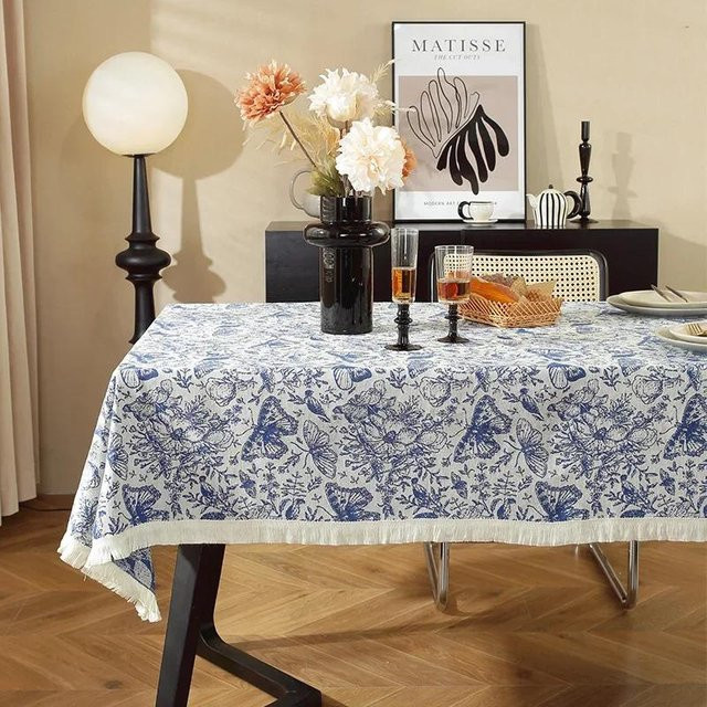 Geometrische Tischdecke im Vintage Bohème Stil von JMG Household Supplies aus Baumwolle und Leinen, Blau, B/T/H: 60 x 60 x 0 cm - Bild 1